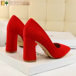 Boots Bigtree Shoes 2022 Spring Classic Pumps Fashion Wedding Shoes Black Women High Heels Square Heel Women Shoes Sexy Party Shoes