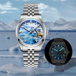 Wristwatches ADDIESDIVE 39mm Men Luxury Watch Glacier 3D Dial Bubble Mirror Glass Blue Luminous Waterproof Automatic Mechanical Watches