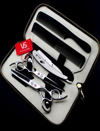 XMQ02 60inch 62HRC 6CR stainless steel cuttingthinning scissors set with Comb and scraper barber scissors kit with leather cas9226292