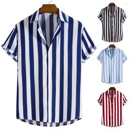 Men's Casual Shirts Men Shirt Male Lapel Handsome Good Touch Vertical Stripe Beach Comfy