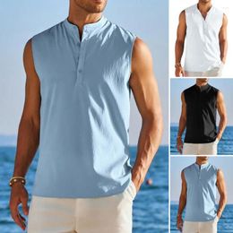 Men's Casual Shirts Men Shirt Sleeveless Stand Collar Summer Slim Fit Breathable Vest Top For Daily Wear Stand-up