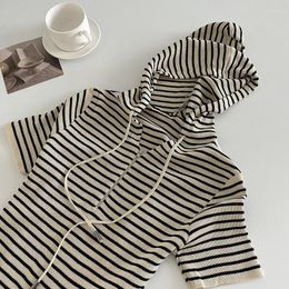 Women's Hoodies Striped For Women Simple Print Short Sleeve Half Zipper Collar Pullover Knitted T-shirt Female Summer Commute Tops Shirt