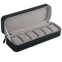 6 Slot Watch Box Portable Travel Zipper Case Collector Storage Jewelry Storage BoxBlack299G