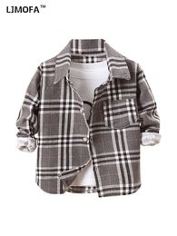 LJMOFA Kids Shirts Baby Girl Boy Plaid Shirt Cotton Casual Lapel Long Sleeve Top School Blouses Clothing Clothes Spring D431 240307