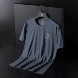 Couple Style Ice Silk Short Sleeved Mens Summer Thin Quick Drying Casual Sports T-shirt with Added Fat Plus Size Tquv