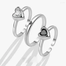 Cluster Rings 925 Sterling Silver Simple Black Heart For Women Men Geometric Fashion Open Adjustable Handmade Party Fine Jewellery Gift