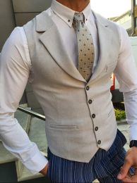 Vests Men's Suit Vest Silver Grey Tailored Collar Single Breasted Male Gentleman Business Waistcoat for Men Wedding Dress Vest 2022