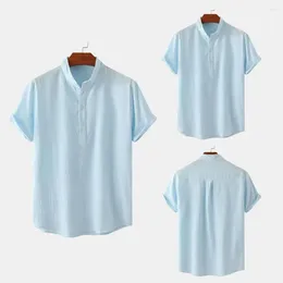 Men's T Shirts Men Solid Color Shirt Summer Stand Collar Button-up Formal Business Style With Stretchy Comfort Short For Daily