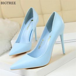 Boots Soft Leather Concise High Heels 7.5/10.5cm Shoes Fashion Women Pumps Pointed Toe Slip on Candy Colors Office Woman Wedding Shoes