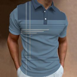 Fashion Business Stripe Print Polo Shirt Summer Short Sleeve T-Shirt Line Pattern Top Casual Mens Polo Shirt Large Size Clothes 240304