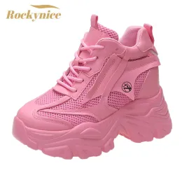 Boots 2021 Autumn Women Chunky Sneakers Breathable Mesh Casual Shoe 10cm Wedge Heels Platform Shoes Chaussures Femme Sports Dad Shoes