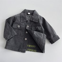 Fashion Children letter embroidery denim jacket DD boys girls lapel long sleeve casual outwear kids cowboy coat Z3971