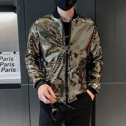 Y2K Mens Streetwear Night Club Stage Thin Motorcycle Jackets Trendyol Men Hip Hop Sequined Bombers Jacket Coat Fashion Clothing 240304
