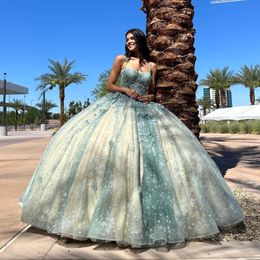 Light Green Champagne Mexican Quinceanera Dressess With Cape Luxury Applique Corset Prom Lace Up vestido 15 quinceaneras