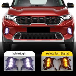 2PCS Auto lighting For Kia Sonet 2020 2021 Car Daytime Running Light Fog light Lamp LED DRL With yellow turn signal6735316