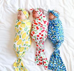 Baby Sleep Bags Swaddle Wrap Blanket Turban Headband 2 pcs Pography INS Toddler Cartoon Lemon Fruit Print Muslin Sacks Prop 80x1289340