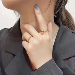 Cluster Rings Stainless Steel Ball Adjustable Ring Statement Golden Metal Trendy Finger Jewellery Bague Acier Inoxydable Smiple Accessories