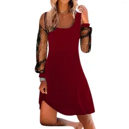 Casual Dresses Sexy Mesh Spliced Party For Women Autumn Long Sleeved Loose Evening Dress Solid A Line Formal Vestidos