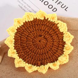 Table Mats Handmade Crochet Sunflower Place Mat Cotton Flowers Cup Pad Placemat Wedding Party Home Kitchen Decorative