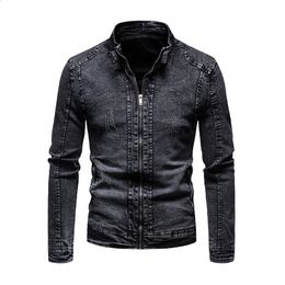 Jean jacket mens autumn and winter fashion cool retro fashion slim stand collar motorcyclejacket 240314