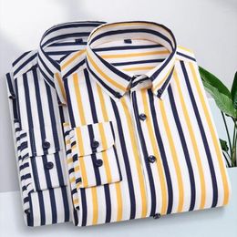 Men's Dress Shirts 2024 Stretch Long Sleeve Shirt Stripe Korean Slim Business Casual Non-Ironing Comfortable Formal Work Wear