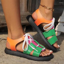 Sandals Women Flats Platform Causal Beach Shoes Summer Trend Lace-up Sport Slippers 2024 Walking Filp Flops Femme Slides