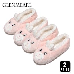 Boots 2 Pairs Indoor Floor Slippers Women Shoes Winter Keep Warm Soft Comfortable Nonslip Home Animals Cute Brand Female Flat Shoes