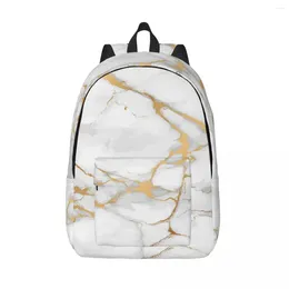 Backpack Student Bag Gold And White Marble Parent-child Lightweight Couple Laptop