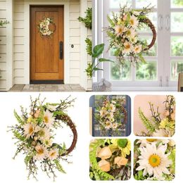 Decorative Flowers Sunflowers Wreath Or Door Faux Wall Artificial Summer For Front Winter Heart Frame Candy Cane