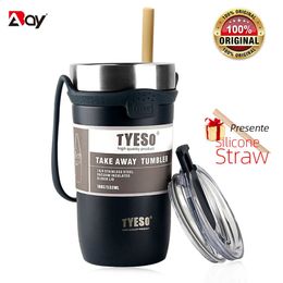 TYESO Cup Thermal Coffee Mug Stainless Steel Thermos Bottle with Straw Insulated Bottle Travle Tumbler Vacuum Flasks Drinkware 240311