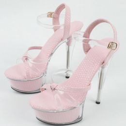 McUBLGIRL sandals rosa sexy tacchi super alti 15 cm tallone sottile piattaforma impermeabile scarpe di cristallo banchetto LFD V