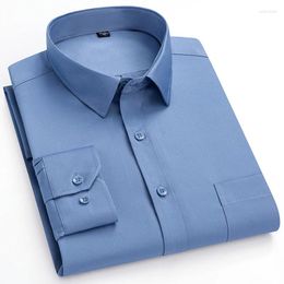 Men's Dress Shirts Elasticity Anti-Wrinkle Long Sleeves For Men Slim Fit Camisa Social Business Blouse White Shirt S-7XL