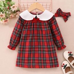 Girl Dresses Toddler Baby Girls Red Plaid Print Long Sleeve A-Line Princess Party Dress