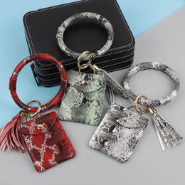 Keychains Key Chain Card Holder Snake Print PU Leather Bracelet Bag Tassel Bangle Pocket Change Purse