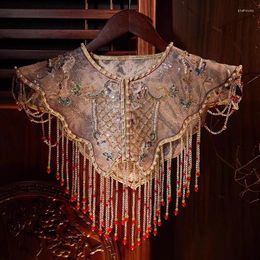 Scarves Women's Pearl Beaded Embroidery Luxury Tassel Pashmina Female Shawl Cloak R428