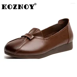 Casual Shoes Koznoy 3cm Retro Ethnic Genuine Leather Slip On Autumn Summer Women Soft Soled Flats Ladies Loafers Breathable Mary Jane