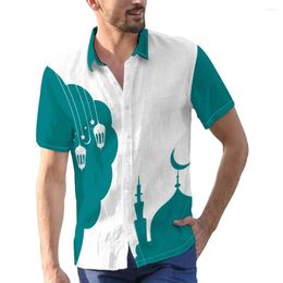 Men's Casual Shirts Islamic Muslim Mosques Digital Print Short Sleeve Button Down Shirt Summer Resort Vacation Holidays Men Clothing