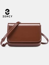 Zency Vintage Small Square Bag Glossy Smooth Split Leather Women Shoulder Satchel For Girl Flap Designer Handbag Crossbody 240307