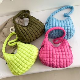 Drawstring Women Stylish Commuting Bags Large Capacity Quilted Casual Satchel Bag Solid Color Fashion Padded Sling Puffer Shoulder