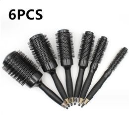 6pcs/set Black Boar Bristles Round Hair Comb Professional Hairdressing Hair Brush Anti-Static Barber Salon Styling Tools 240314