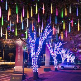 Strings 8 Tubes Solar LED Meteor Shower Holiday Strip Light Outdoor Fairy String Lights For Street Garden Christmas Decoration Navidad