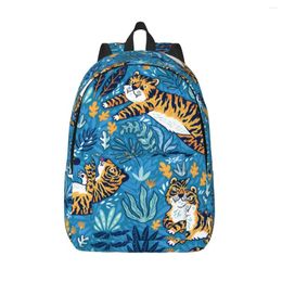 Backpack Laptop Unique Tiger Blue Pattern School Bag Durable Student Boy Girl Travel