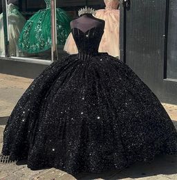 Sparkly Black Quinceanera Dress 2024 Sequins Ball Gown Sweet 16 Dresses Princess Birthday Party Vestidos De 15 Anos Quinceaneras