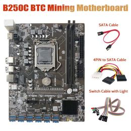 Computer Cables B250C Miner Motherboard Dual Switch Cable With Light 4PIN To SATA 12 PCIE USB3.0 Graphics Card Slot