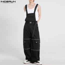 Overalls INCERUN 2023 Korean Style Men's Casual Cargo Jumpsuits Fashion Streetwear Hot Selling Male Solid Colour Comfortable Rompers S5XL