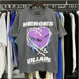 Hellstar Shirt Designer Mens Tshirt Rapper Washed Grey Heavy Craft Unisex Short Sleeve Top High Street Fashion Retro Hell Womans T Shirt American High Street Hop 997