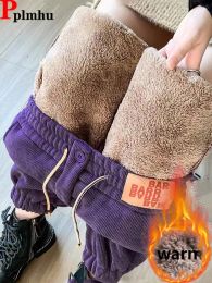 Capris Winter Warm High Waist Harem Pants Thicken Fleece Lined Corduroy Sweatpants Korean Oversize Casual Add Velvet Jogger Pantalones