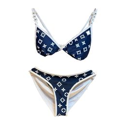 Letters Embroidered Chain Halter Split Swimsuits Women designer swimwear bathing suits louis V sexy bikini two piecs swimsuit Sexy swimsuit with low waist strap