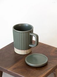 Mugs 350ml Japanese Retro Rough Ceramic Mug With Lid Home Green White Cup Office Water Tea Coffee