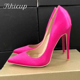 Boots Tikicup Rose Pink Women Satin Fabric Pointed Toe High Heels Ladies Chic Stiletto Pumps Bridal Silk Wedding Shoes Plus Size